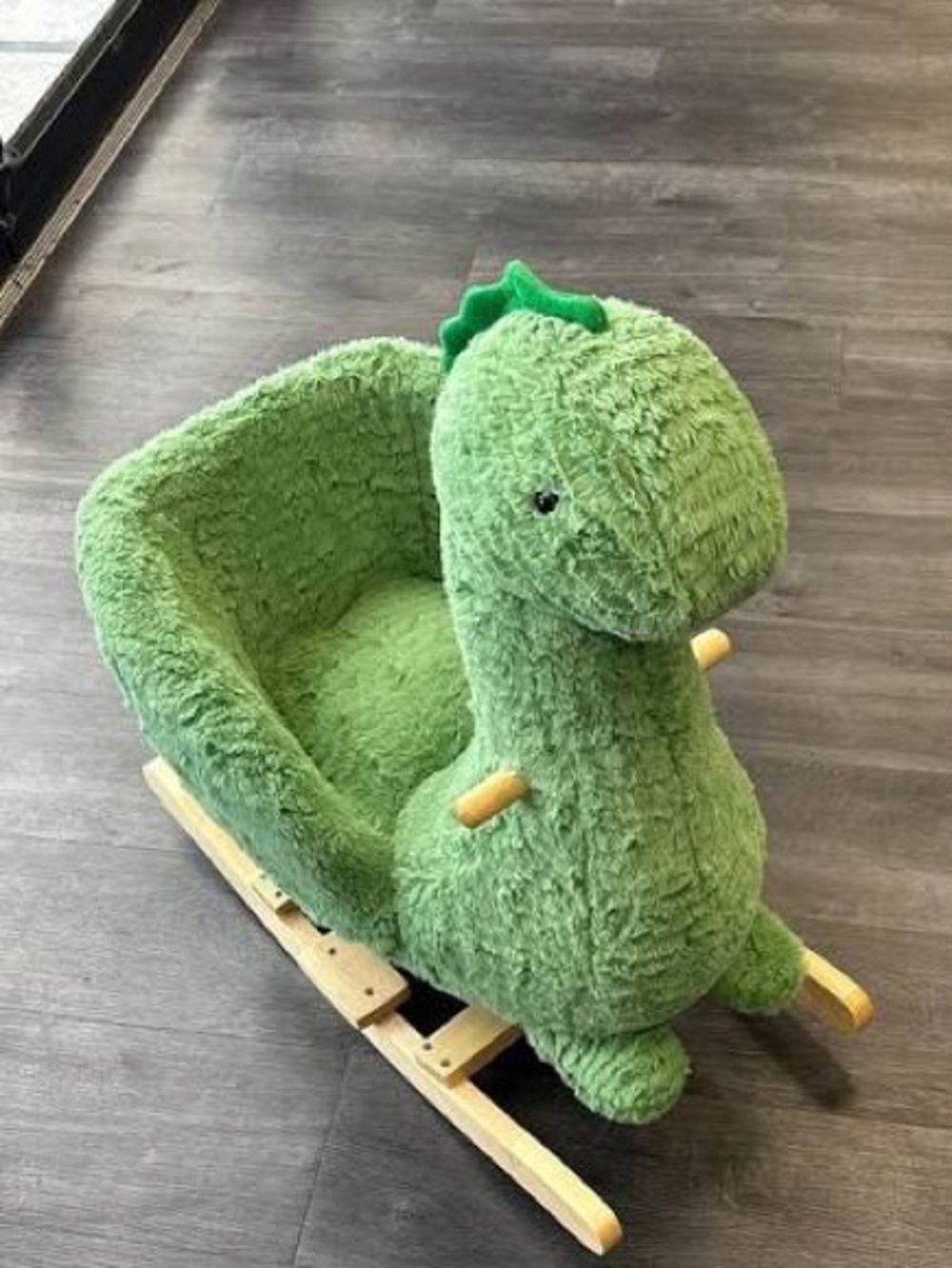 Green Plush Dino Rocker with Wooden Runners